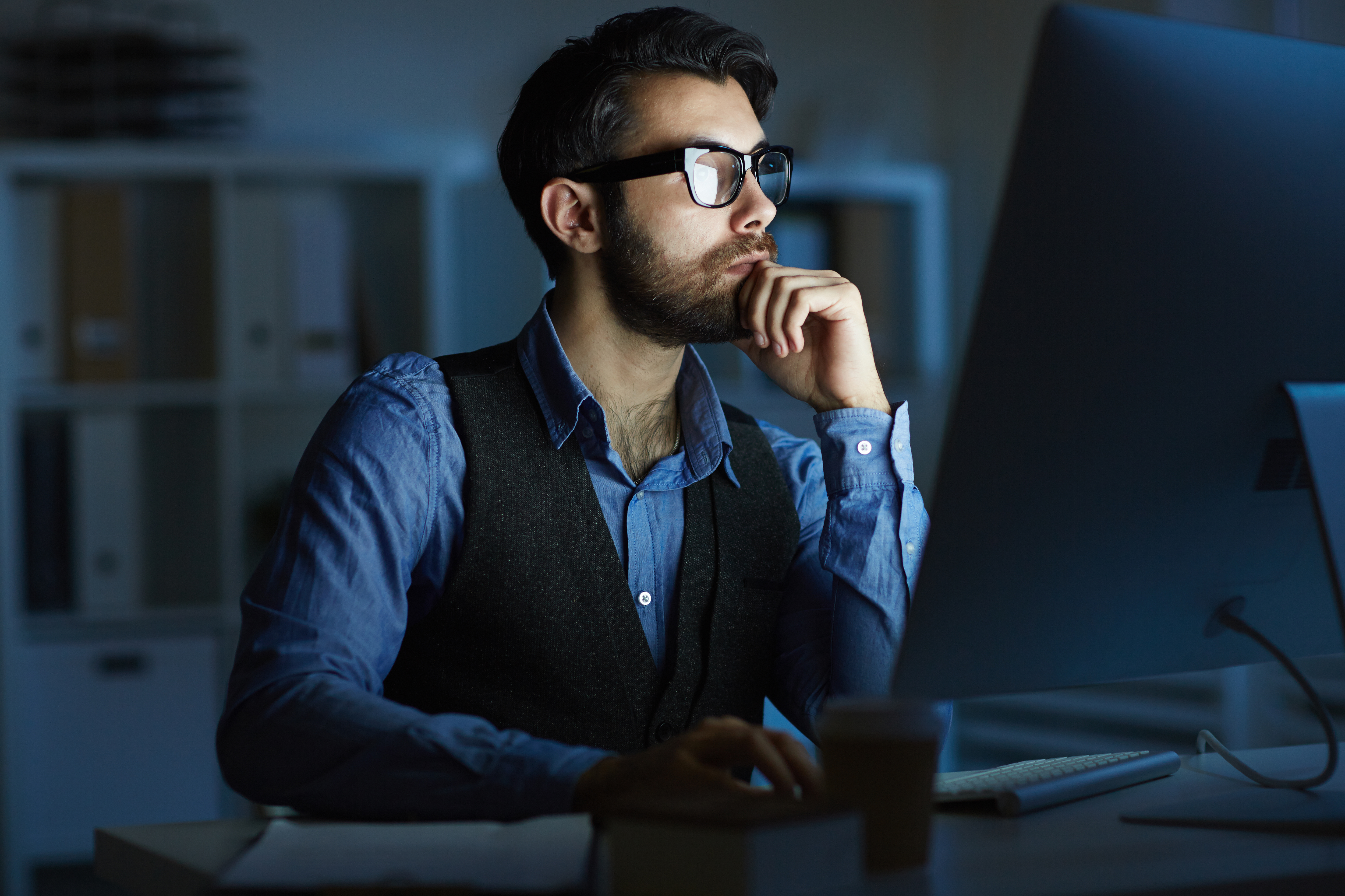 man working at night