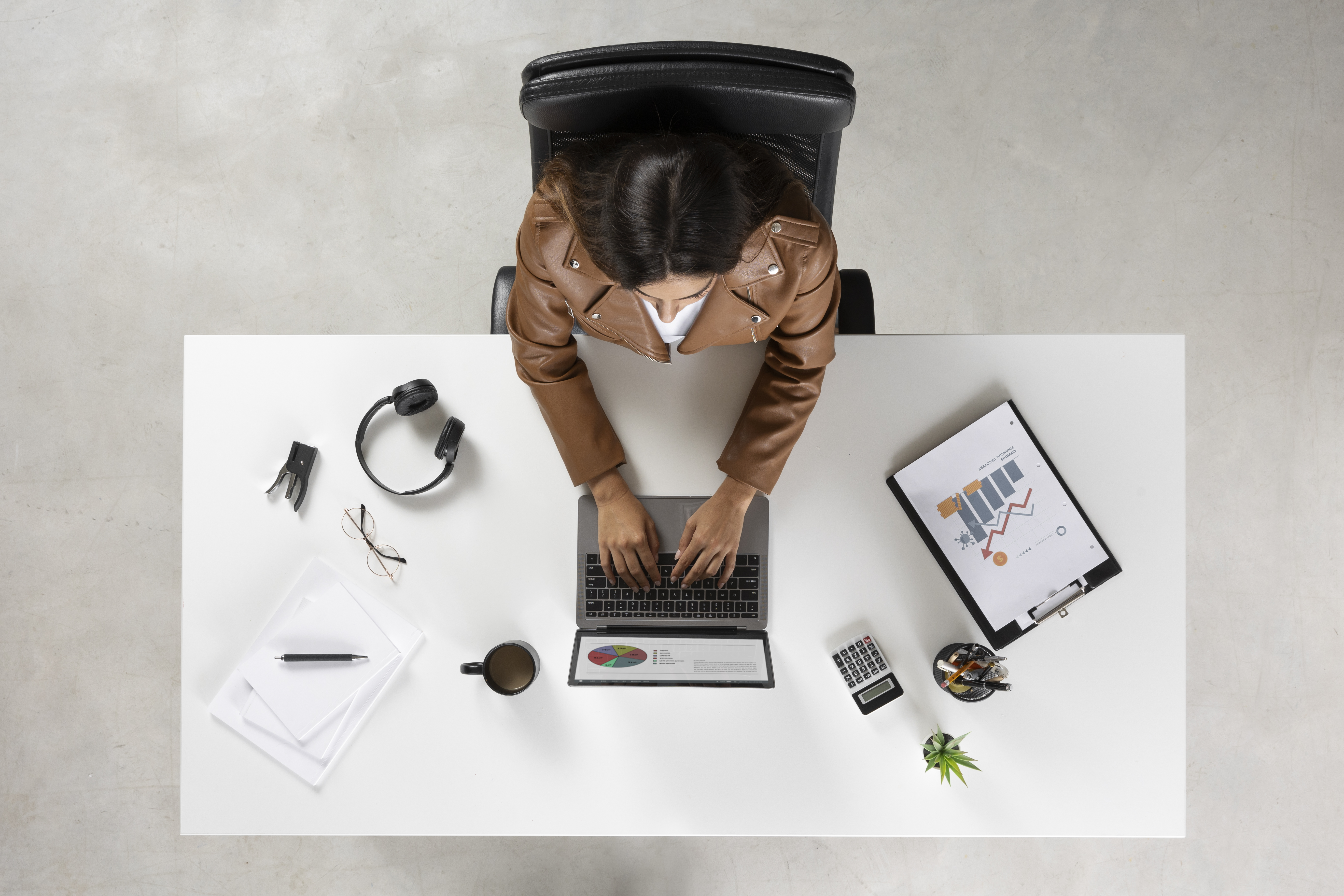 flat lay woman working office