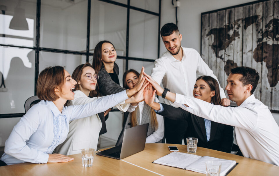 group people working out business plan office