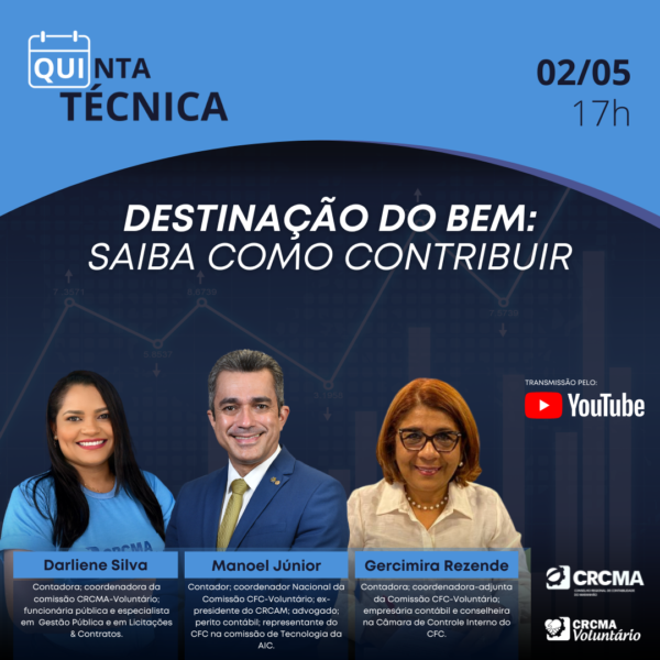 Inscreva-se já e participe da Quinta Técnica: “Destinação do Bem: saiba como contribuir”, com Manoel Júnior e Gercimira Rezende! 📣